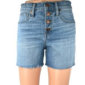 Madewell Women's Blue Button Fly High Rise Cut Off Denim Jean Shorts Size 25